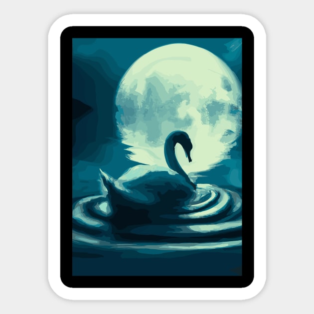 Swan in the Full Moon Sticker by maxcode